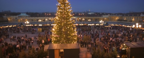 AUSTRIA, Vienna, The Schloss Schonbrunn Christmas Market with central Christmas Tree.