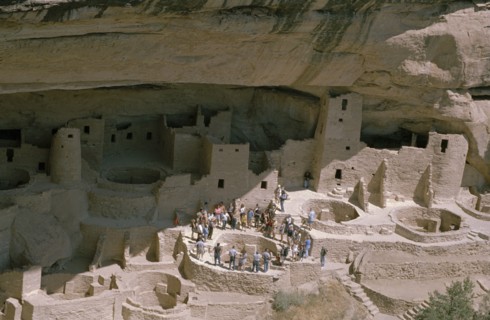 USA, Colorado, Mesa Verde Nat Park, View of the Cliff Palace which is the largest Anasazi cliff