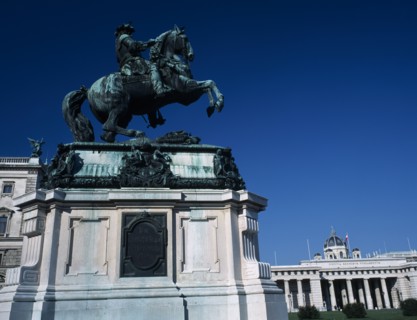 AUSTRIA, Vienna, Hofburg Royal Palace. Heroes Square with equestrian Monument to Prince Eugen of