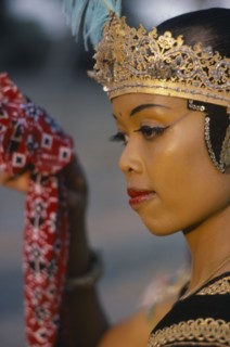 INDONESIA, Java, Prambanan, Portrait of bedoyo dancer.