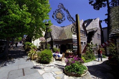 USA, California, Carmel, Porta Bella Restaurant and The Court of the Golden Bough shopping arcade