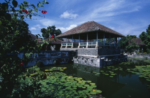 INDONESIA, Bali, Amlapura, Ornamental lake with water lillies at the old palace of the Raja of