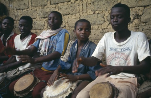 LIBERIA, Upper Lofa, Festival drummers.