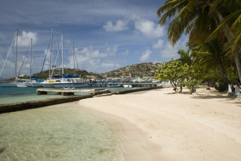 WEST INDIES, St Vincent & The Grenadines, Union Island, Clifton Harbour moorings and beach outside