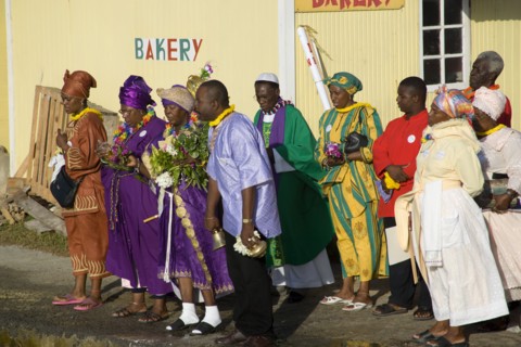 WEST INDIES, St Vincent & The Grenadines, Union Island, Baptist preacher and congregation in