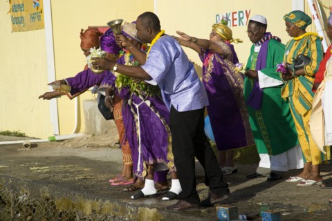 WEST INDIES, St Vincent & The Grenadines, Union Island, Baptist preacher and congregation in