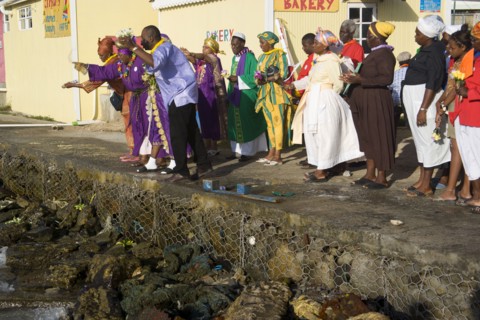 WEST INDIES, St Vincent & The Grenadines, Union Island, Baptist preacher and congregation in