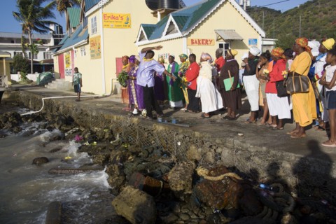 WEST INDIES, St Vincent & The Grenadines, Union Island, Baptist preacher and congregation in