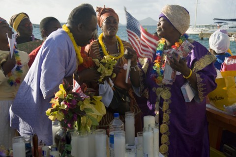 WEST INDIES, St Vincent & The Grenadines, Union Island, Baptist preacher and congregation in