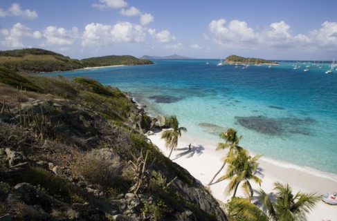 WEST INDIES, St Vincent & The Grenadines, Tobago Cays, View across the beach at Jamesby Island and