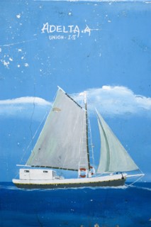 WEST INDIES, St Vincent & The Grenadines, Union Island, Wall painting in Clifton of water transport