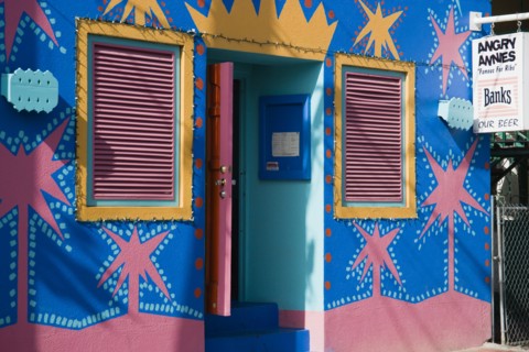 WEST INDIES, Barbados, St James, Angry Annies brightly decorated traditional Barbadian food