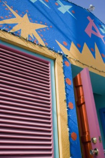 WEST INDIES, Barbados, St James, Angry Annies brightly decorated traditional Barbadian food
