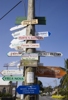 WEST INDIES, Barbados, St James, Signpost in Holetown