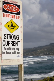 WEST INDIES, Barbados, St Andrew, Warning sign of strong currents off the coast at Barclays Park