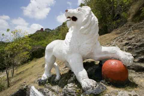 WEST INDIES, Barbados, St George, Imperial lion carved from coral rock by British soldiers serving