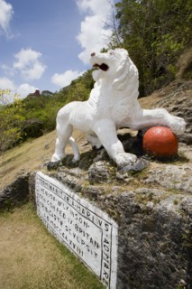 WEST INDIES, Barbados, St George, Imperial lion carved from coral rock by British soldiers serving