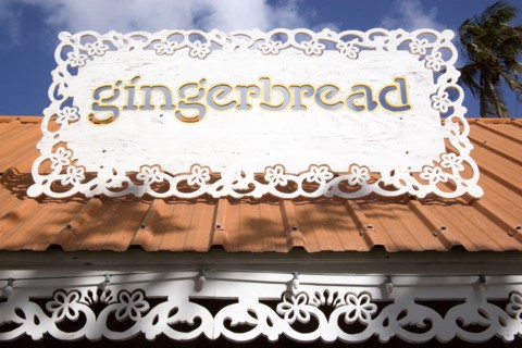 WEST INDIES, St Vincent & The Grenadines, Bequia, Sign for the Gingergread restaurant in Port