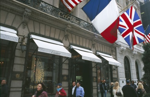USA, New York, Manhattan, Cartier shop exterior on 5th Avenue.