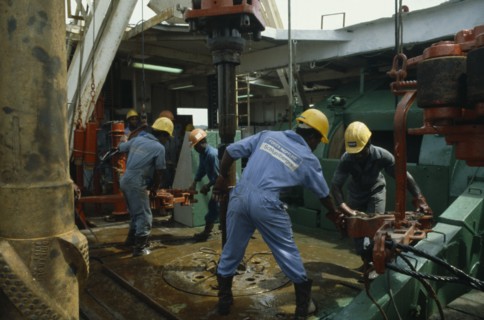 NIGERIA, Rivers State, Industry, Workers on oil rig.