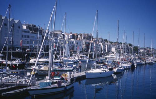 UNITED KINGDOM, Channel Islands, Guernsey, St Peter Port. Victoria Marina yachts and quayside