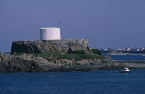 UNITED KINGDOM, Channel Islands, Guernsey, St Peters. Fort Grey and Shipwreck Museum. View across