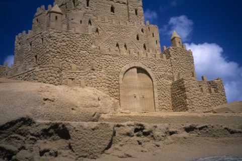 UNITED KINGDOM, Channel Islands, Guernsey, St Peter Port. Ornamental Sand Castle Display. Angled
