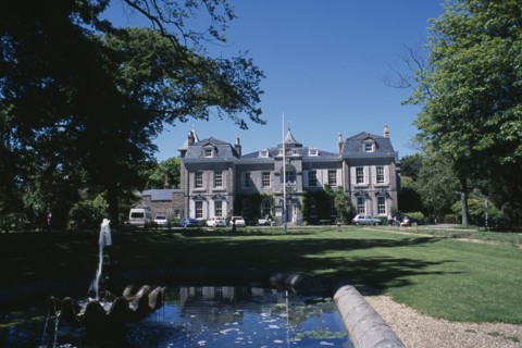 UNITED KINGDOM, Channel Islands, Guernsey, St Martins. Saumarez House. View of front entrance from