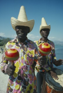 HAITI, Music, Musicians playing drum and maracas.