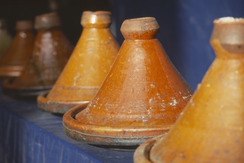 MOROCCO, Middle Atlas, Azilal, Tagine dishes.