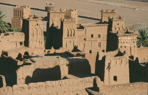 MOROCCO, Ait Benhaddou, Elevated view over kasbah used in films including Lawrence of Arabia and