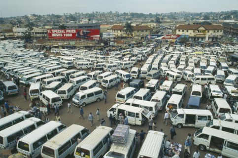 UGANDA, Kampala, "Looking down on the Taxi, Matatu park."