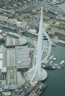 ENGLAND, Hampshire, Portsmouth, "Arial view of The Spinnaker Tower, the tallest public viewing
