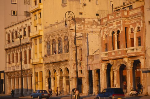 CUBA, Havana, Late sun on Malecon buildings.