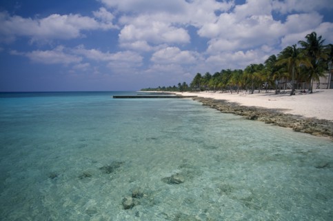 CUBA, Pinar del Rio, Maria la Gorda, "Narrow stretch of empty sandy beach fringed with palm trees