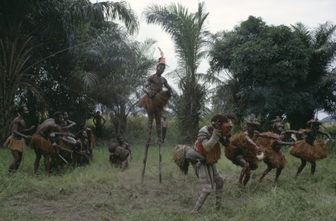 CONGO, Festivals, Dance, "Chokwe tribe masked dancers, drummers and stilt walker."