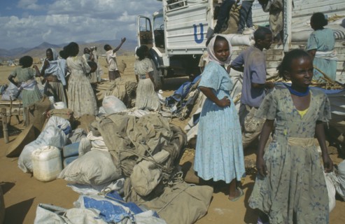 ERITREA, Keren, Shelab Camp, UN truck at camp for people displaced by the war with Ethiopia.