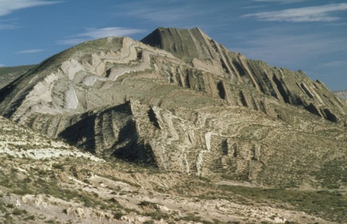 ARGENTINA, Mendoza, Clearly shown folds in sedimentary rock layers.