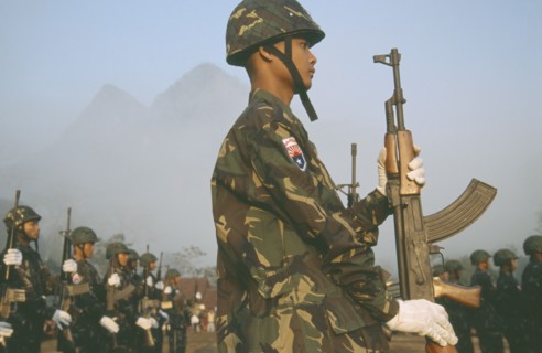 MYANMAR, Karen State of Kawthoolei, "Soldiers in a parade at the Karen National Union, KNU,