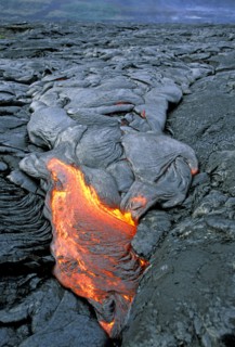 USA, Hawaii,  The Big Island, "Flow of pahoehoe or ropey lava, near the Chain of Craters Road on