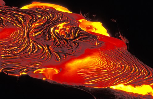 USA, Hawaii,  The Big Island, "Flow of pahoehoe or ropey lava, near the Chain of Craters Road on