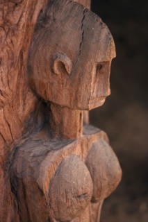 MALI, Wood Art, Detail of wooden Dogon carving of female figure.