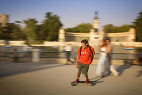 SPAIN, Madrid, "A Skate boarder in Retiro Park, motion, blur, movement"