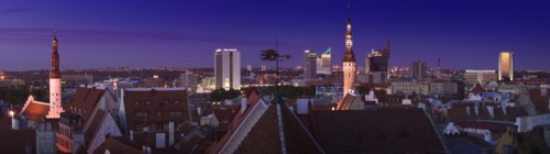 ESTONIA, Tallinn, View across the Old Town from the Toompea district with the modern tower blocks