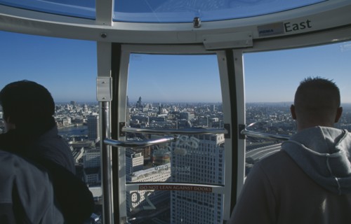 ENGLAND, London, British Airways view of the skyline from one of the capsules.
