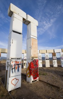 USA, New Mexico, Santa Fe, Stonefridge a life sized replica of Stonehenge made out of recycled