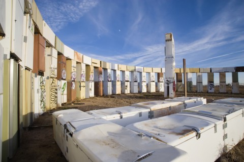 USA, New Mexico, Santa Fe, Stonefridge a life sized replica of Stonehenge made out of recycled