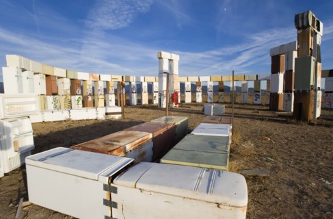 USA, New Mexico, Santa Fe, Stonefridge a life sized replica of Stonehenge made out of recycled