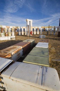 USA, New Mexico, Santa Fe, Stonefridge a life sized replica of Stonehenge made out of recycled
