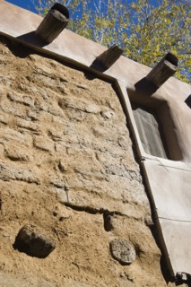 USA, New Mexico, Santa Fe, Detail of adobe construction in what is claimed to be the oldest